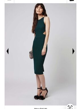 Topshop Forest Green Sleeveless Cutout Midi Dress